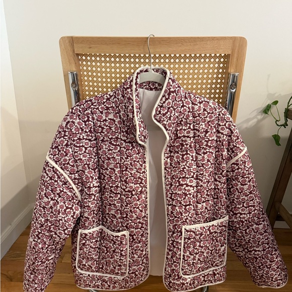 Jackets & Blazers - Quilted Floral Jacket in Burgundy and White